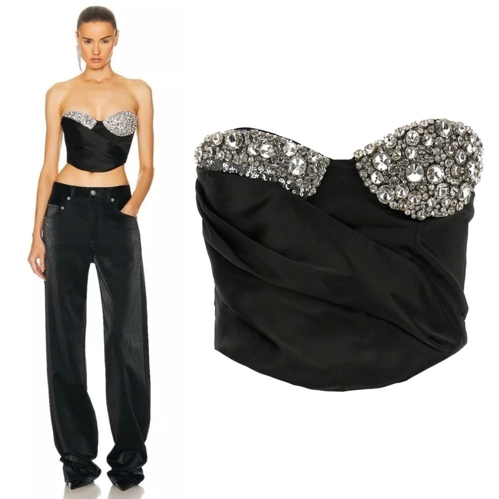 AREA NYC Embroidered Crystal Cup Draped Bustier Top Size 4